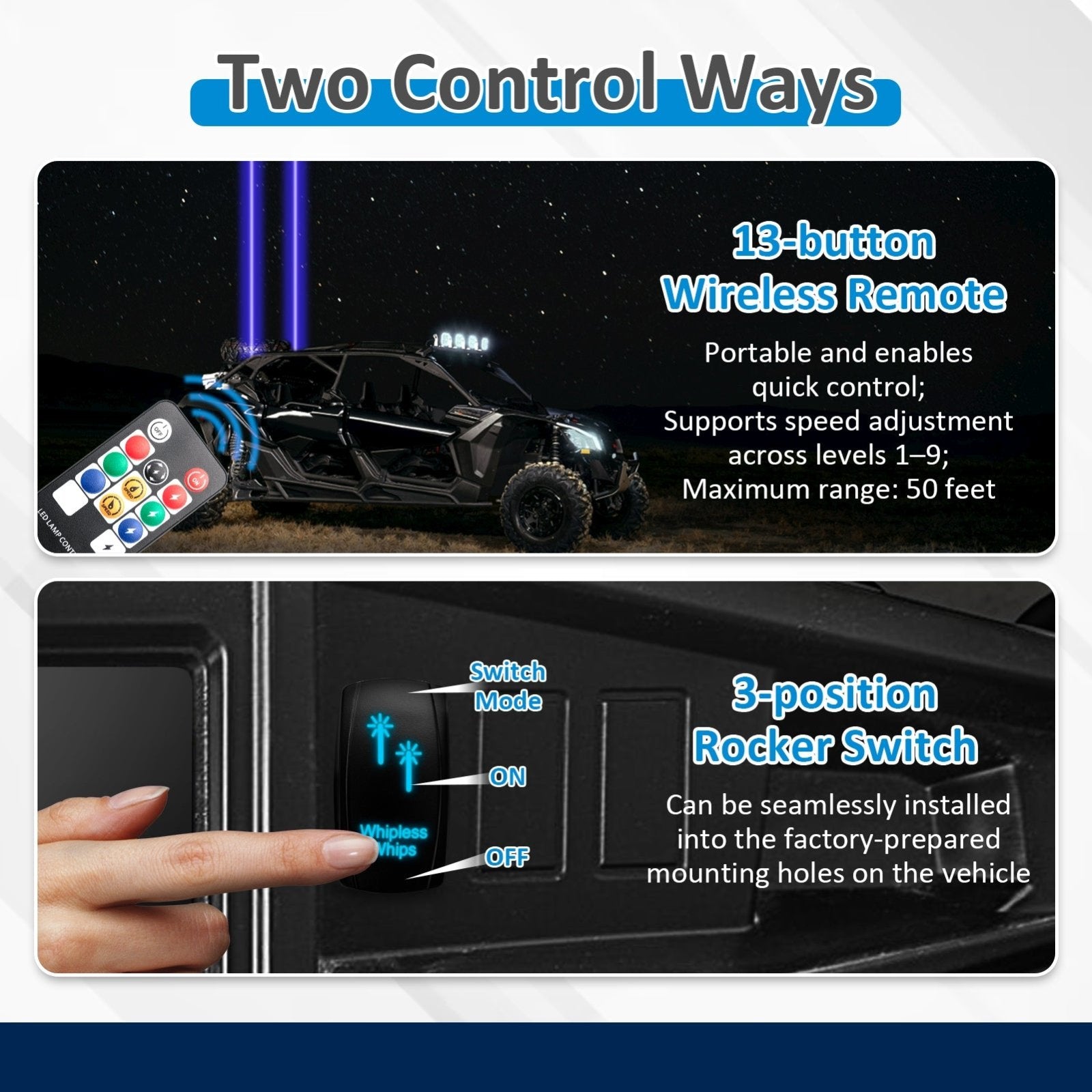 Whipless RGBW LED Whip Light w/1.5 - 2