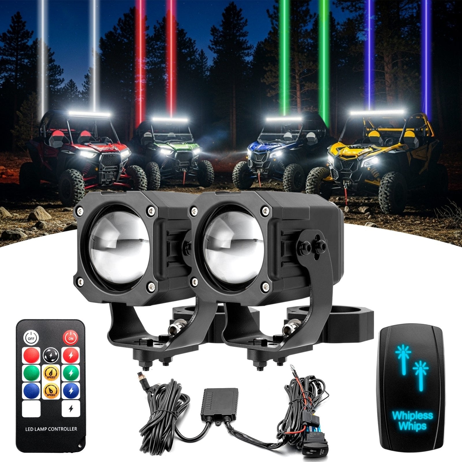 Whipless RGBW LED Whip Light w/1.5 - 2