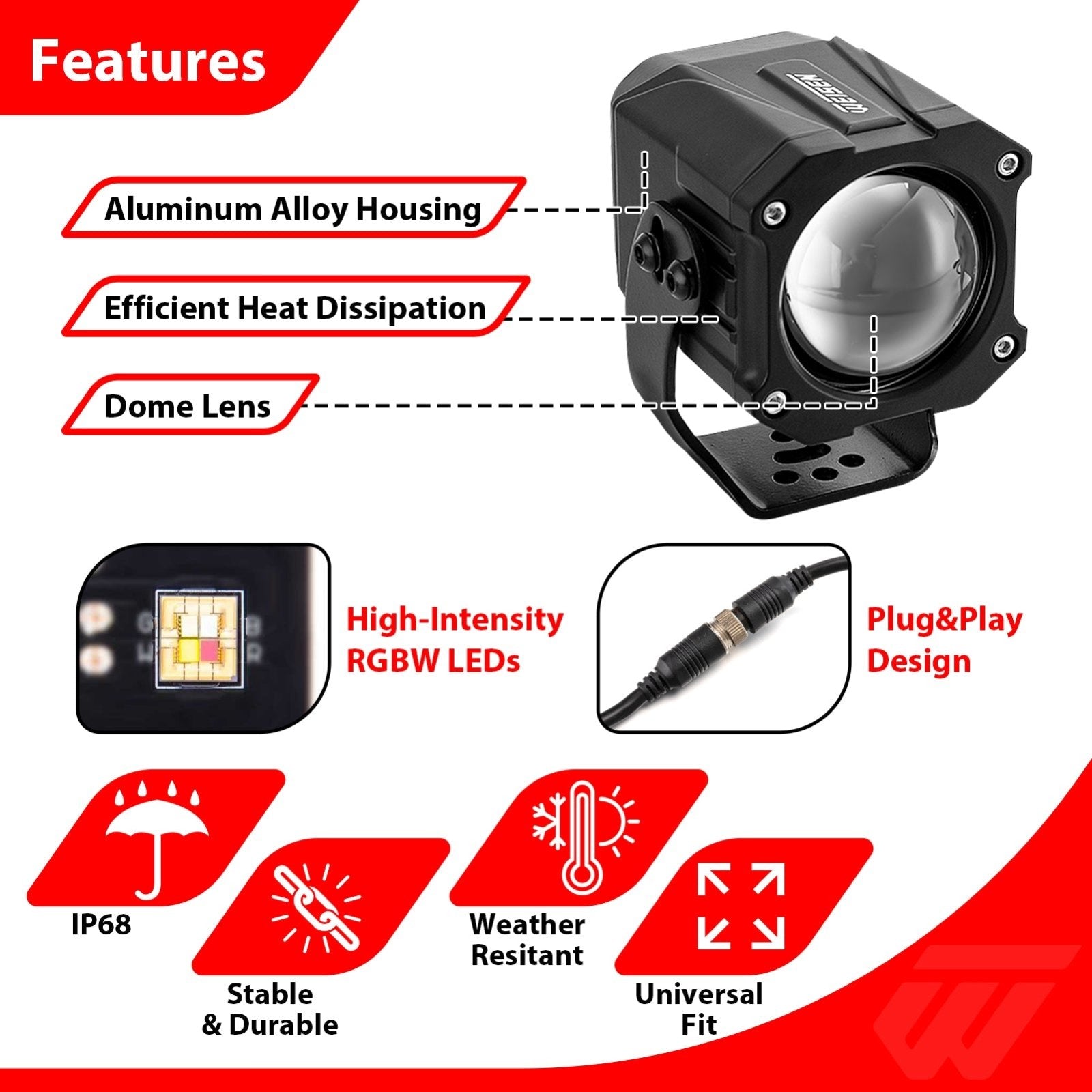 Whipless RGBW LED Whip Light | Wireless Remote Control | 9 Modes | Waterproof | for ATV UTV Truck Jeep SUV - WeiSen - 80204018