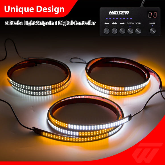 White Amber 49" Tailgate Strobe Lights Strip & 60" Side Step Light Strip For Trucks, SUVs, Emergency vehicles - WeiSen - 70207016