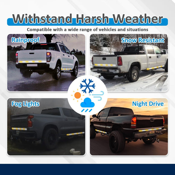 White Amber 60" Tailgate Strobe Lights Strip & 70" Side Step Light Strip For Trucks, SUVs, Emergency vehicles - WeiSen - 70207017