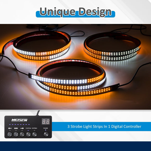 White Amber 60" Tailgate Strobe Lights Strip & 70" Side Step Light Strip For Trucks, SUVs, Emergency vehicles - WeiSen - 70207017