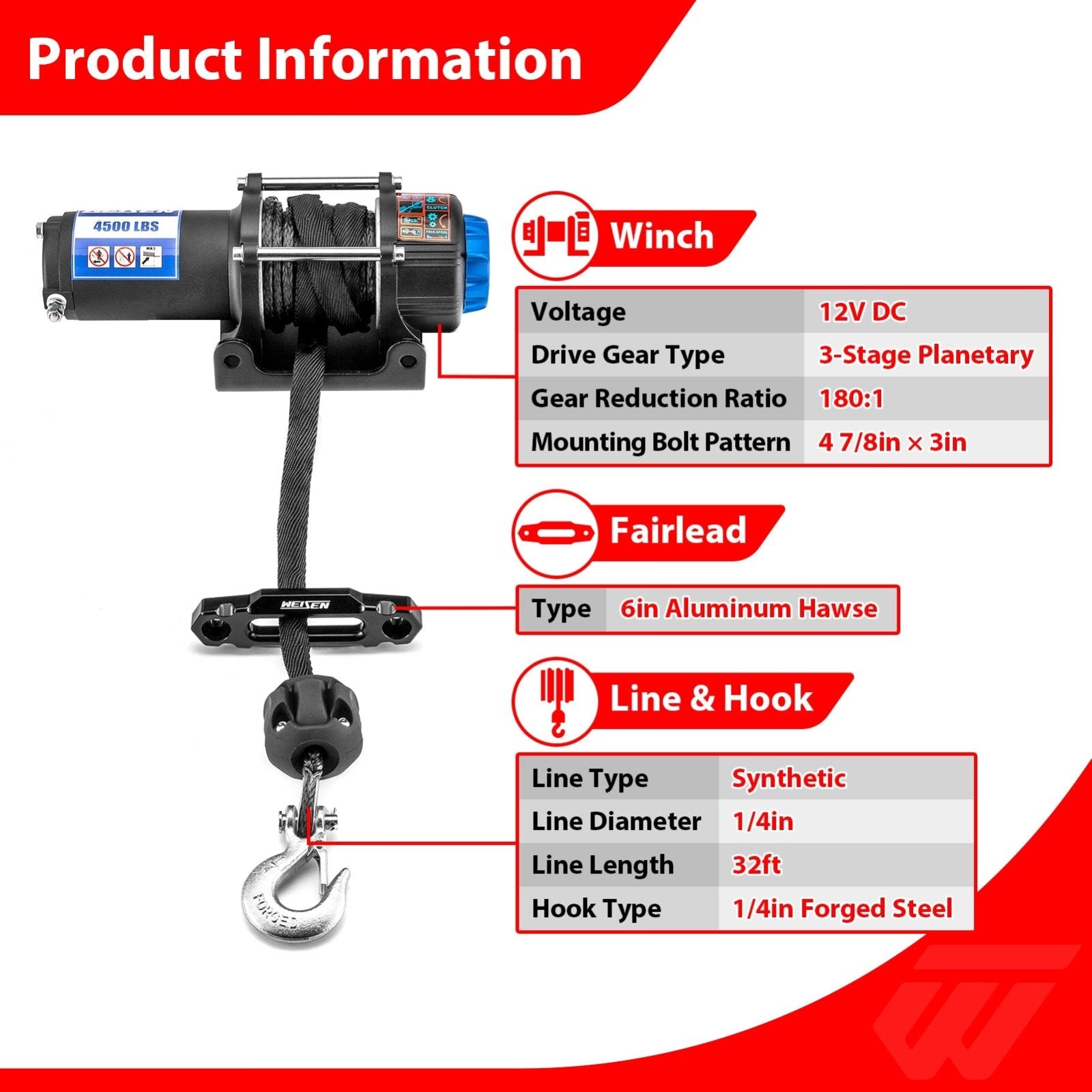 Wireless Remote Control UTV 4500lb 12V Electric Winch Kit for Can Am Defender HD5/HD7/HD8/HD9/HD10/MAX HD7/MAX HD8/MAX HD9/MAX HD10/6x6 (All)/PRO(All) - WeiSen - 80310052
