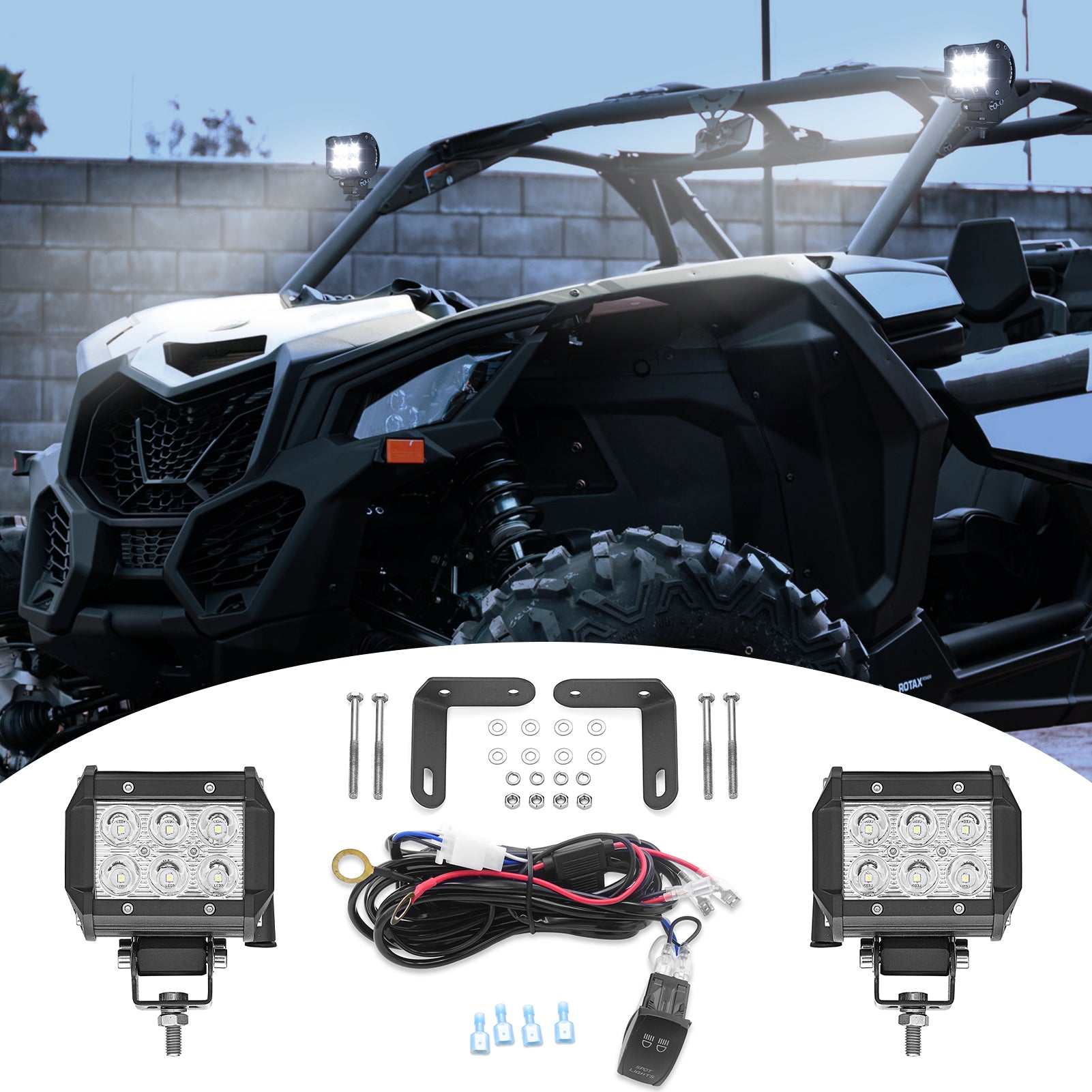 2017+ Can-am Maverick X3 Turbo NO Drilling Roof LED Fog Light Pod Mount Wire - Weisen