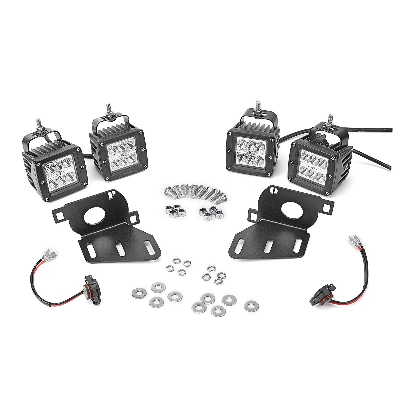 Chevy Silverado 1500 LED Pod lights with Hidden Bumper Fog Light Mounting Brackets Kit - WeiSen - ZT053+LED001*2+WI010