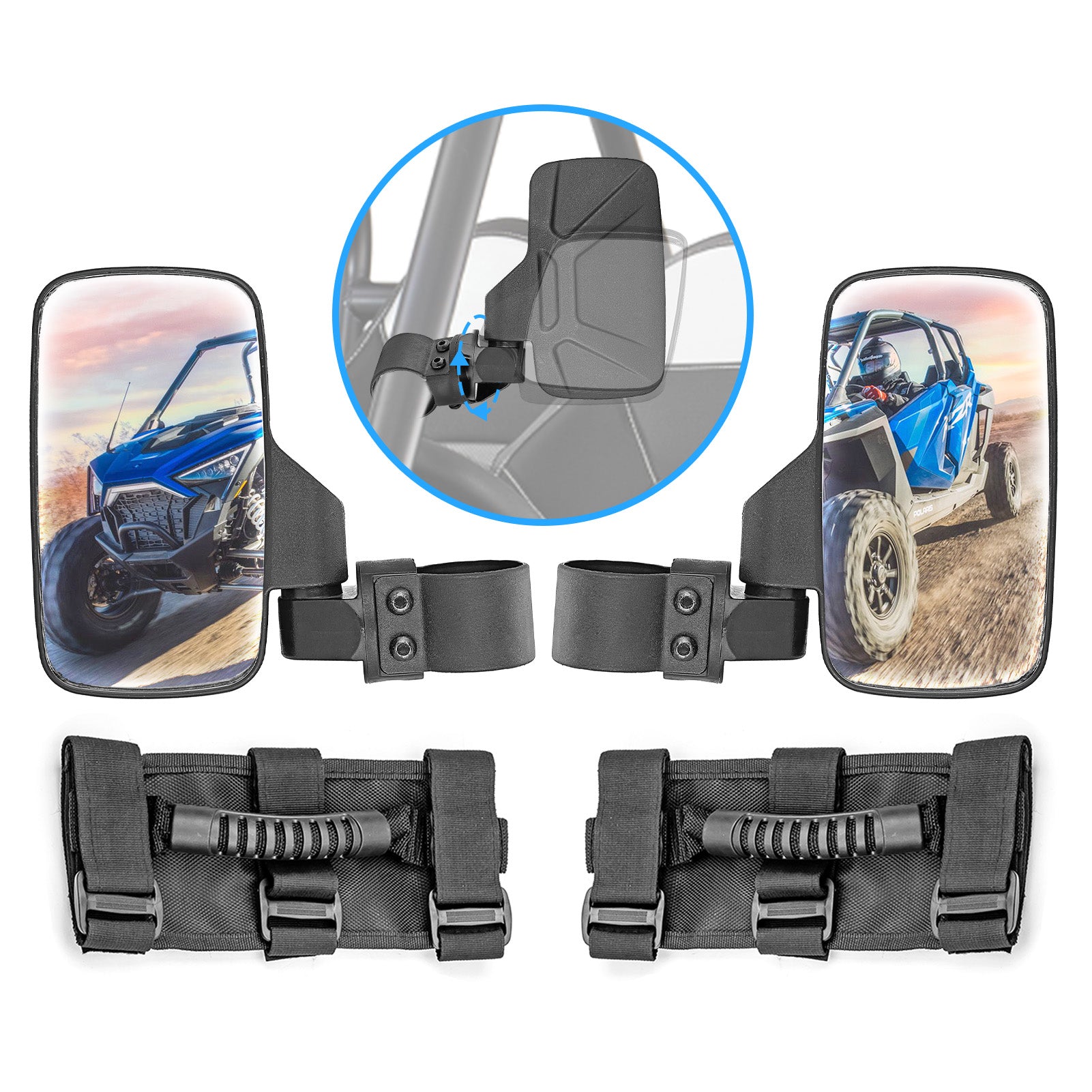 Polaris RZR 900 800 XP | Polaris Ranger Roll Bar Rear View Mirrors + Grab Handles Kit - Weisen