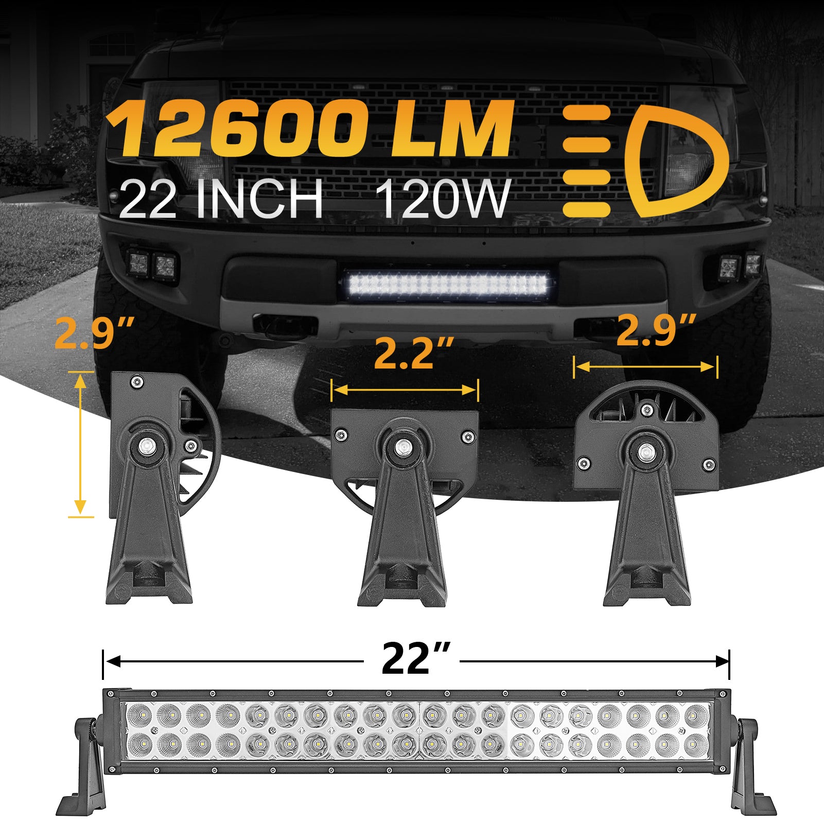 Off Road SUV Pickup ATV UTV 22" 120W Spot Flood Combo Straight LED Light Bar - 0