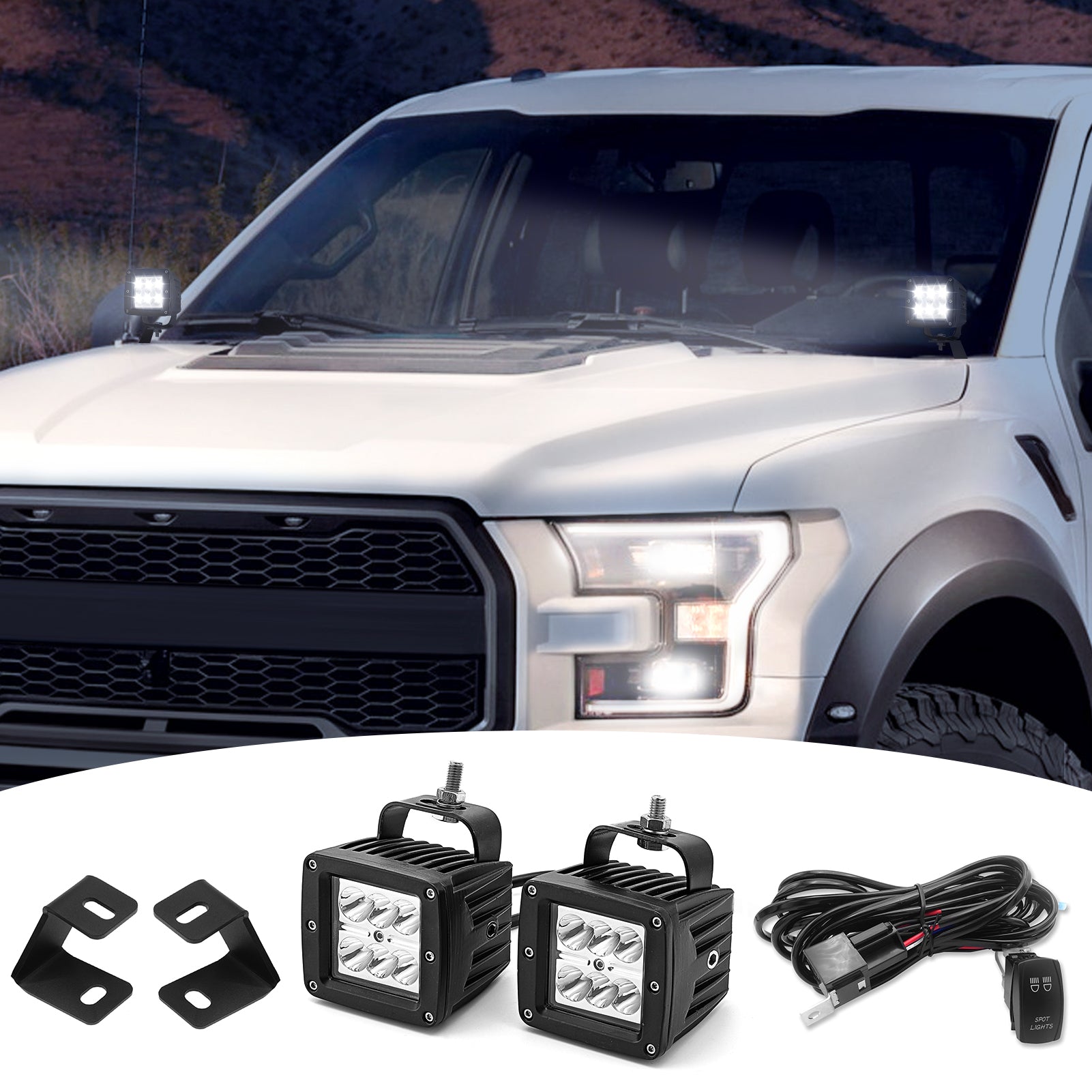 2015-2023 FORD SVT F150 RAPTOR A-Pillar Hood Bracket LED Fog Light Pod Wiring - Weisen