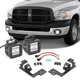 Dodge Ram 1500 2500 3500 Front Bumper Fog Light Mounting Brackets and 2x 3" LED Cube lights - WeiSen - ZT076+LED001+WI011