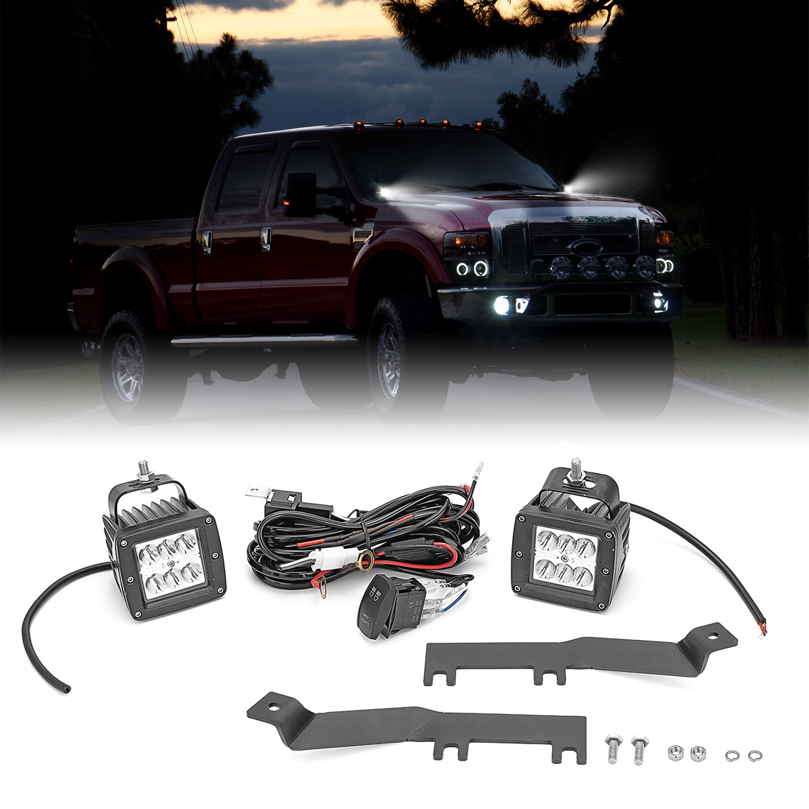 Ford F250 F350 Super Duty Work 3" 24W LED Light Pod Pillar Side View Mount Fog Light Car Lights Accessories - Weisen