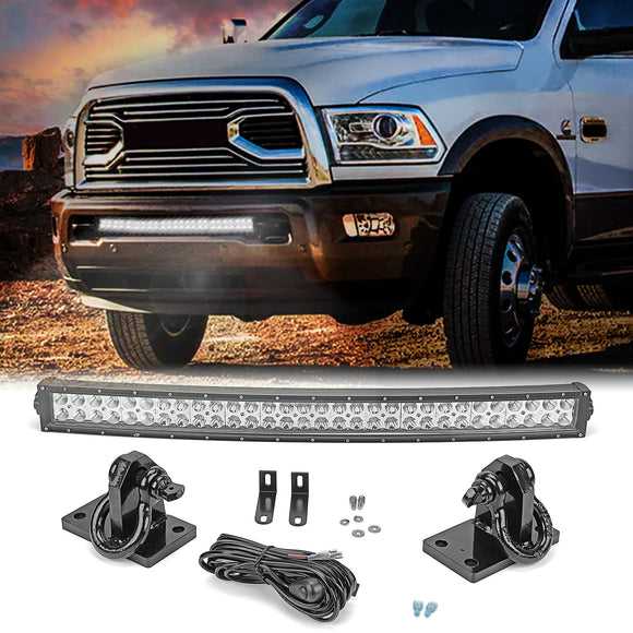 2010 - 2019 Dodge RAM 2500 3500 4500 Bumper 32" Curved LED Light Bar Tow Hook Brackets - WeiSen - 70102006+LED008+WI001 - A