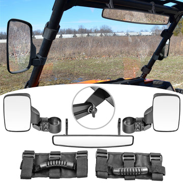 Polaris Ranger | Yamaha | John Deere | Can - Am | Kawasaki | Honda 1.5" Roll Bar Center Side Rearview Mirror+Handle Grab - WeiSen - ZT035 - E