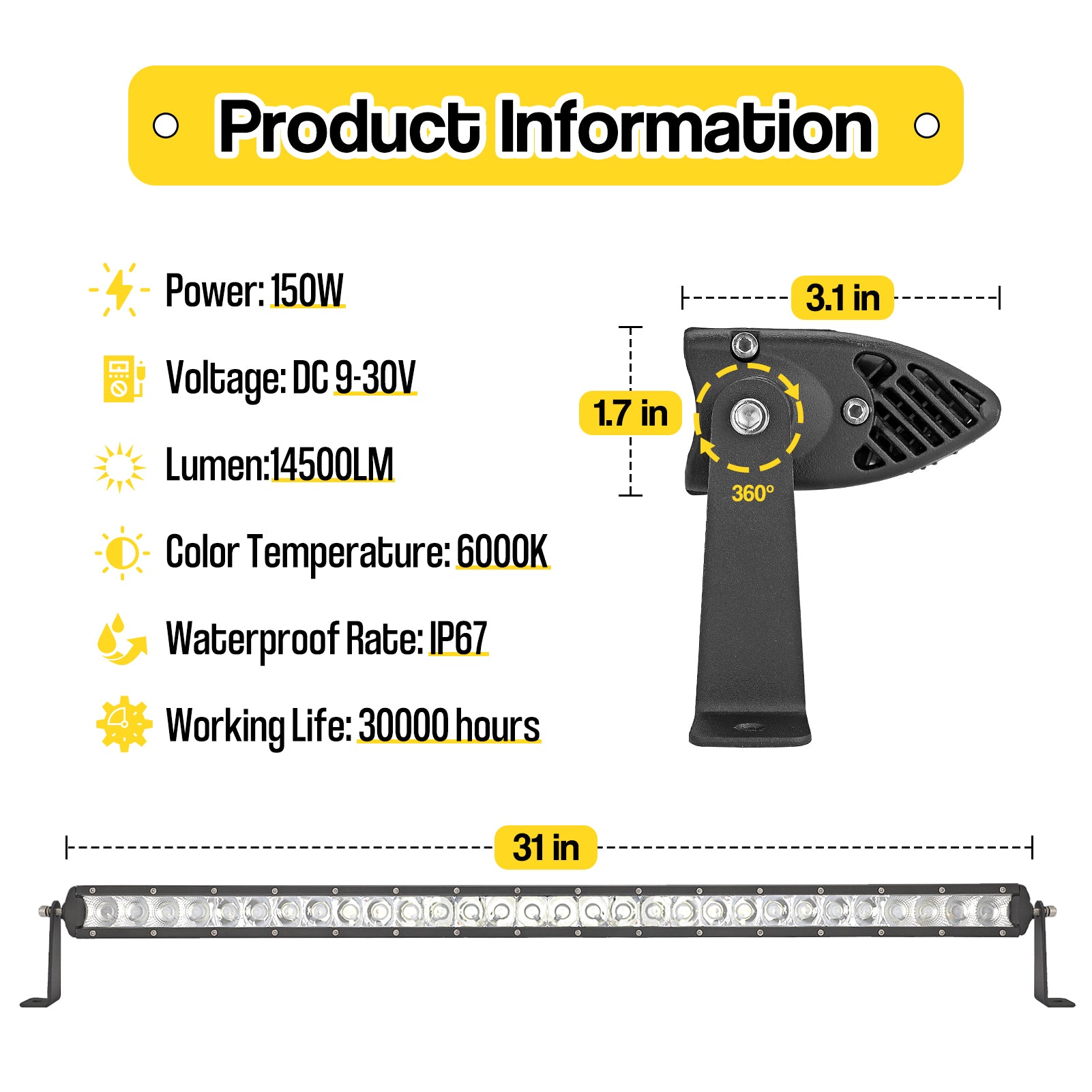 2018-UP Jeep Wrangler JL 31" 150W Slim LED Light Bar Hood Upper Bracket Kit - Weisen