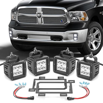 Dodge RAM 1500 4x 18W 3 inch LED Fog Lights and Front Bumper FogLamp Mount Brackets with Wiring Kit - WeiSen - ZT077+LED001*2+WI011 - A