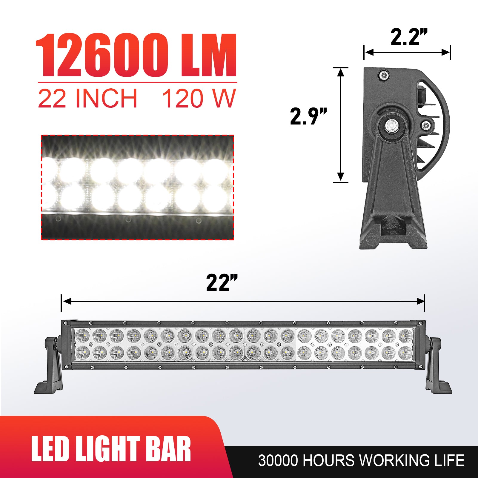 2011 - 2016 Ford F250/F350/F450 Super Duty Hidden Bumper 22" LED Light Bar Mount Bracker Wiring Kit - WeiSen - ZT086+LED004+WI001 - A