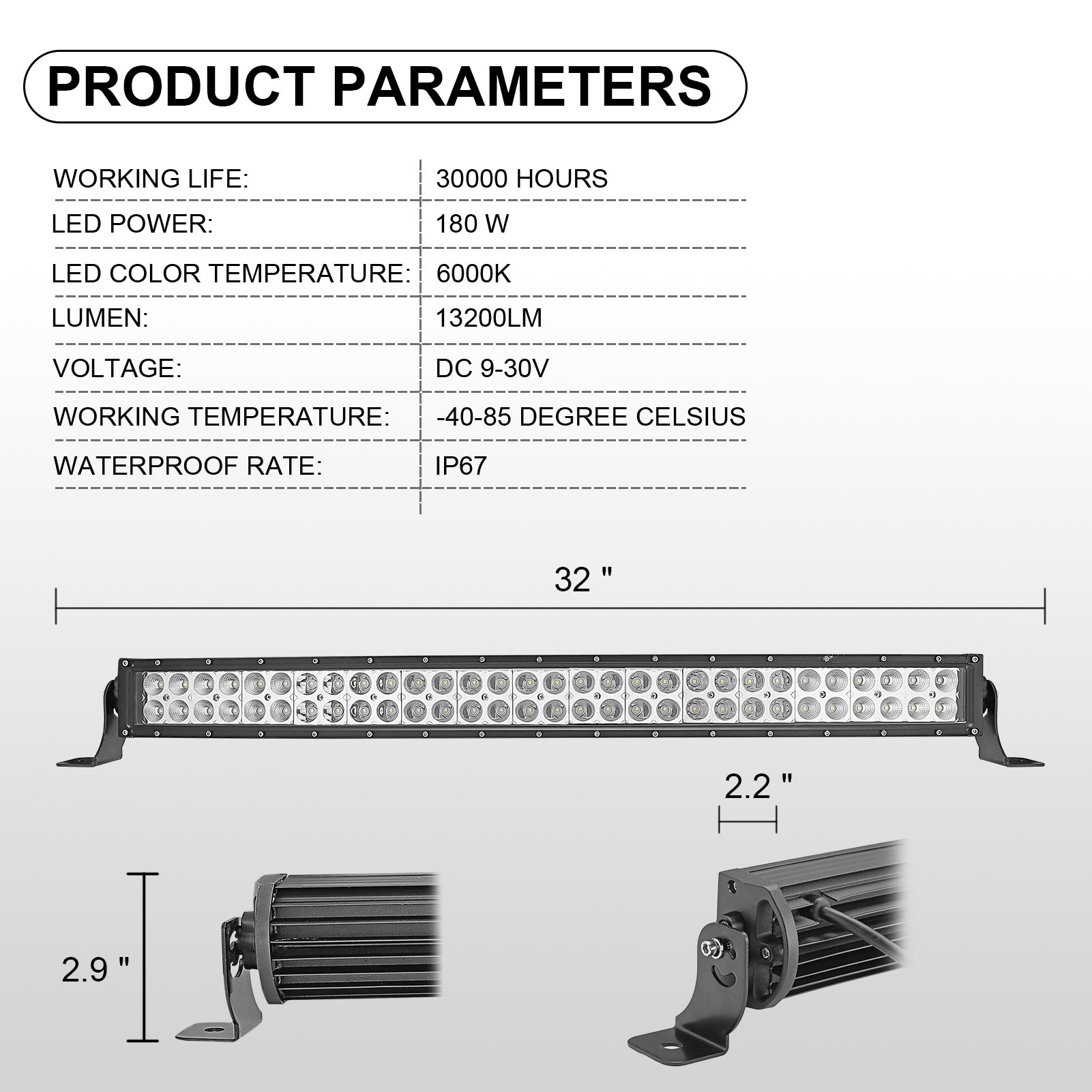 Off Road SUV Pickup ATV UTV 32” 180W Spot Flood Combo Curved LED Work Light Bar