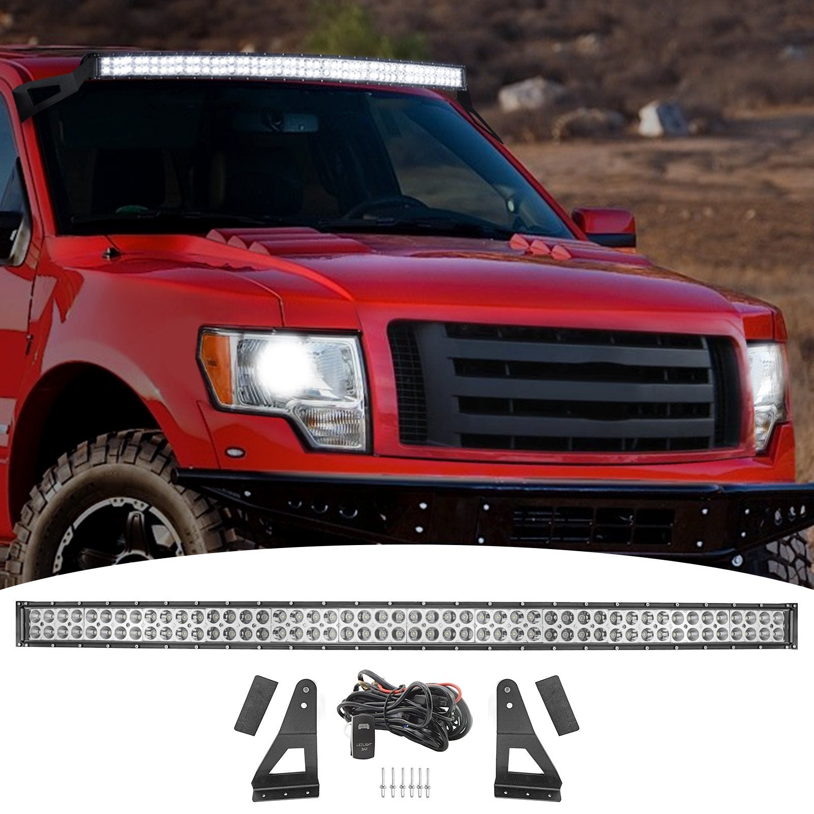 Ford F150 SVT Raptor 52" Curved LED Light Bar Roof Brackets Wire Kit - Weisen