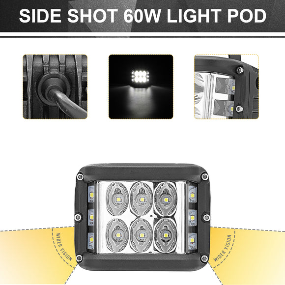 POLARIS RZR 900 XP 1000 60W Wide View LED Light Side Pillar Mount Switch Kit - WeiSen - ZT001+LED002+WI005 - A