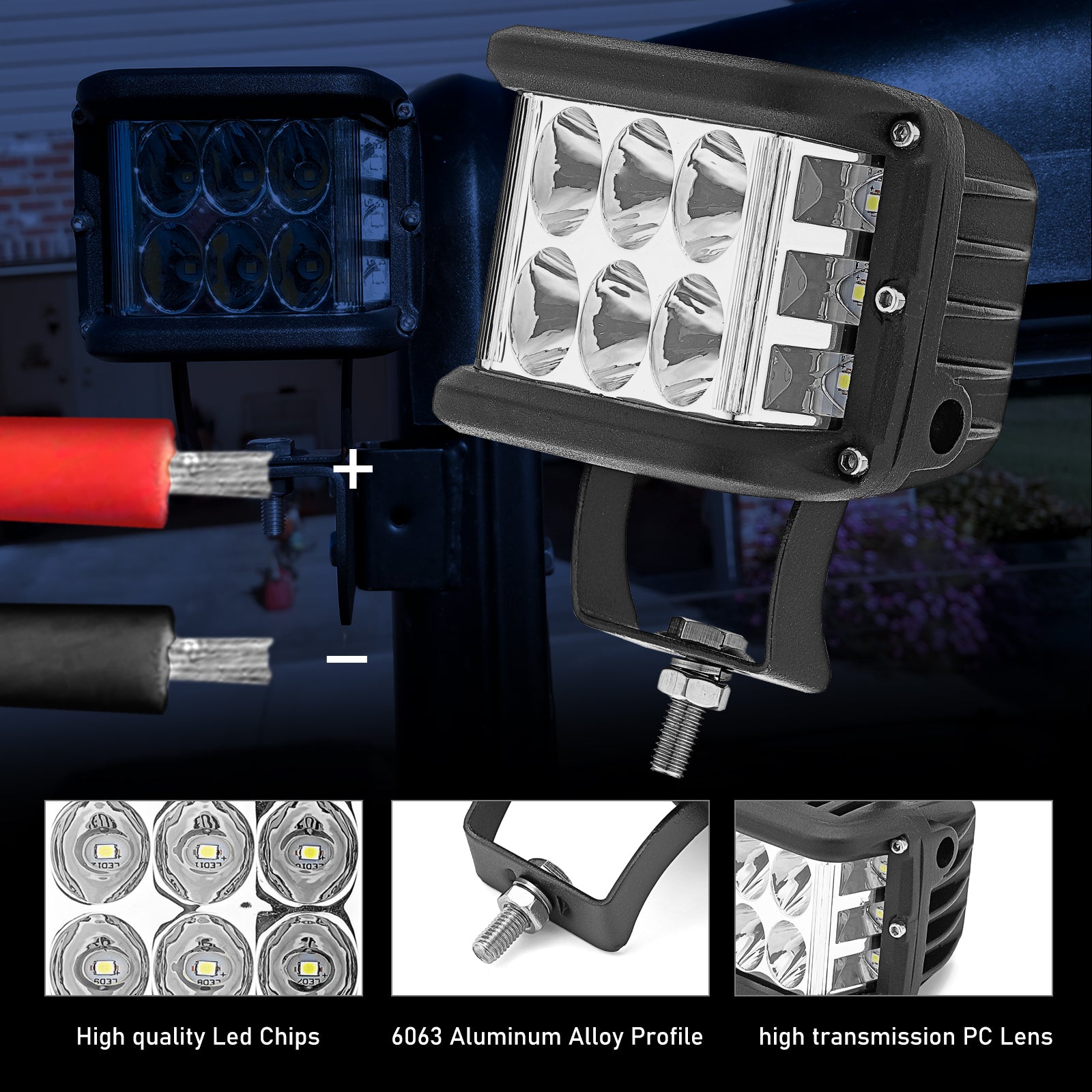 POLARIS RZR 900 XP 1000 60W Wide View LED Light Side Pillar Mount Switch Kit