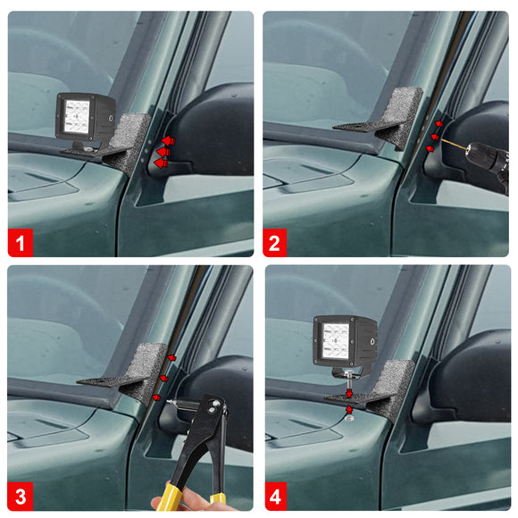 Jeep Cherokee XJ / Comanche MJ Lower Windshield LED Fog Light Bracket Mount - WeiSen - 70104032