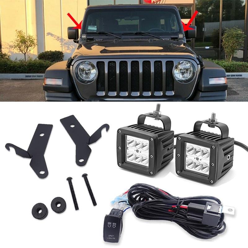2018-2023 Jeep Wrangler JL Unlimited 24W LED Light Pod Side-Pillar Hood-Hinge Bracket - Weisen