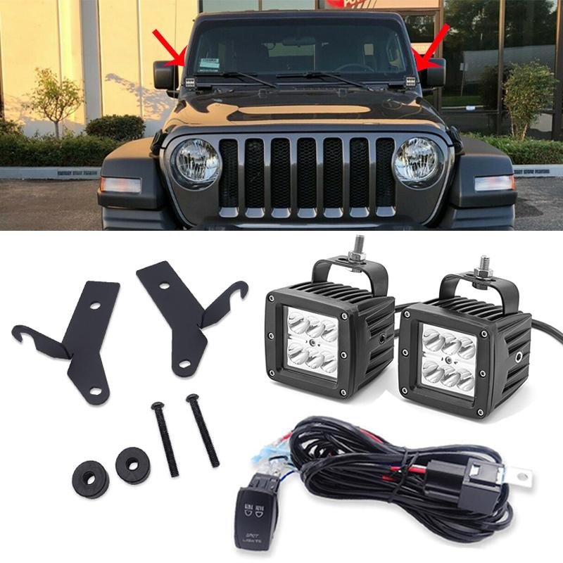 2018 - 2024 Jeep Wrangler JL Unlimited 24W LED Light Pod Side - Pillar Hood - Hinge Bracket - WeiSen - ZT158+LED001+WI005 - A