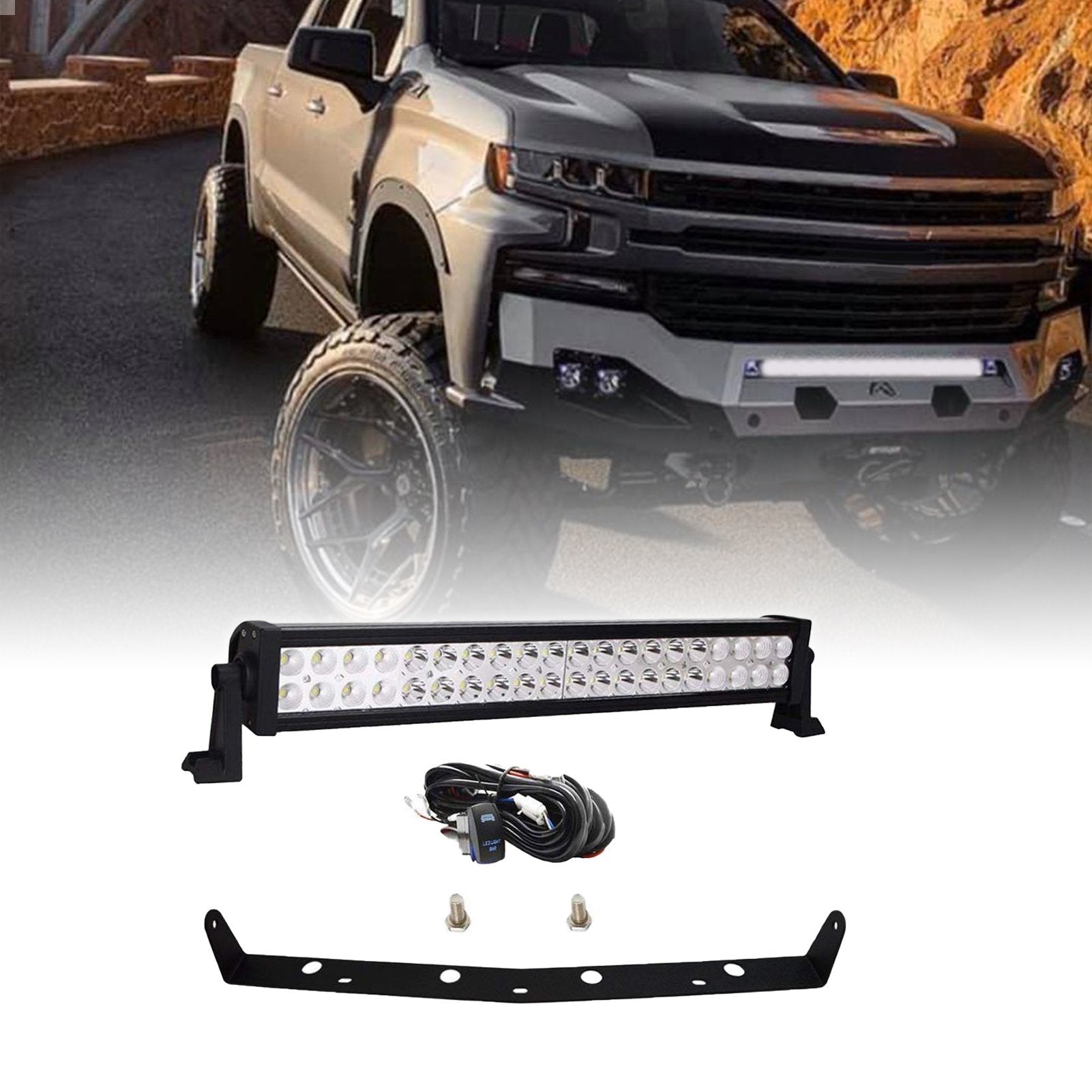 Chevy Silverado 1500 2500 3500 Straight LED Light Bar and Front Bumper Mount Brackets with Wiring Kit - Weisen