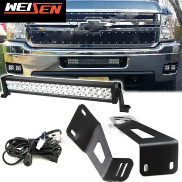 2011 - 2014 Chevy Silverado 2500/3500HD 22" High Power LED Light Bar Bumper Mount Kit - WeiSen - ZT081+LED004+WI001 - A