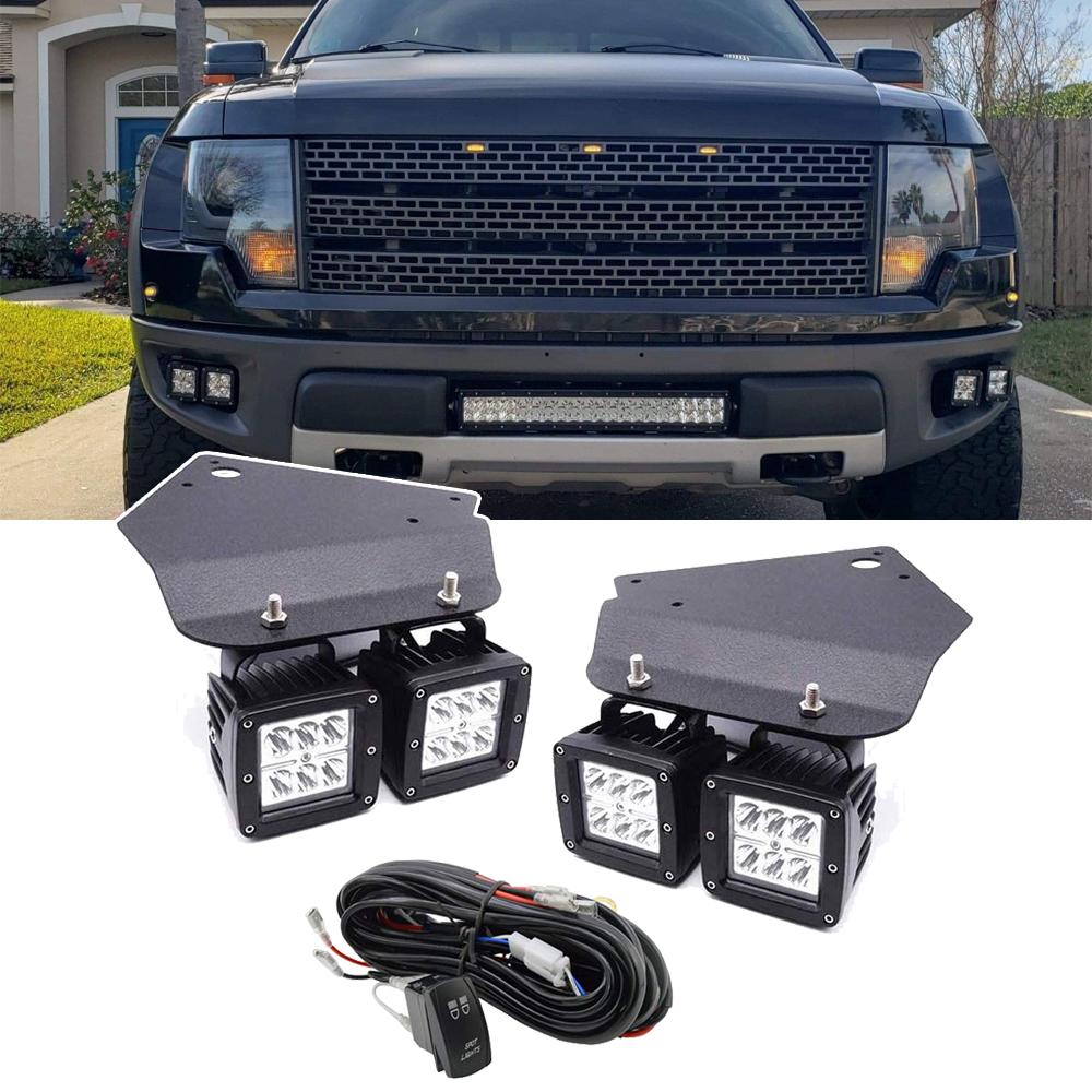 Ford F150 Raptor 4 x 18W LED Foglight Cube Light and Hidden Bumper Mounting Brackets - WeiSen - ZT092+LED001*2+WI005 - A