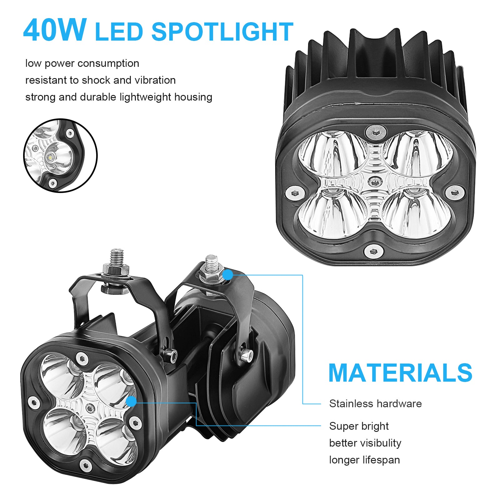 2005-2015 Toyota Tacoma Hood Ditch 40W High Power LED Light Pods Brackets Wire Kit