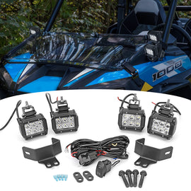 2014 - 2023 Polaris RZR XP 1000 | RZR 800 900 Hood Dual SPOT LIGHT Mount Bracket Wire Switch Kit - WeiSen - ZT030+LED001*2+WI005 - A