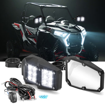 John Deere Gator HPX XUV 1.75" 2" Rear View Side HD Mirrors + LED Light Wire - WeiSen - 80301018+WI005 - A