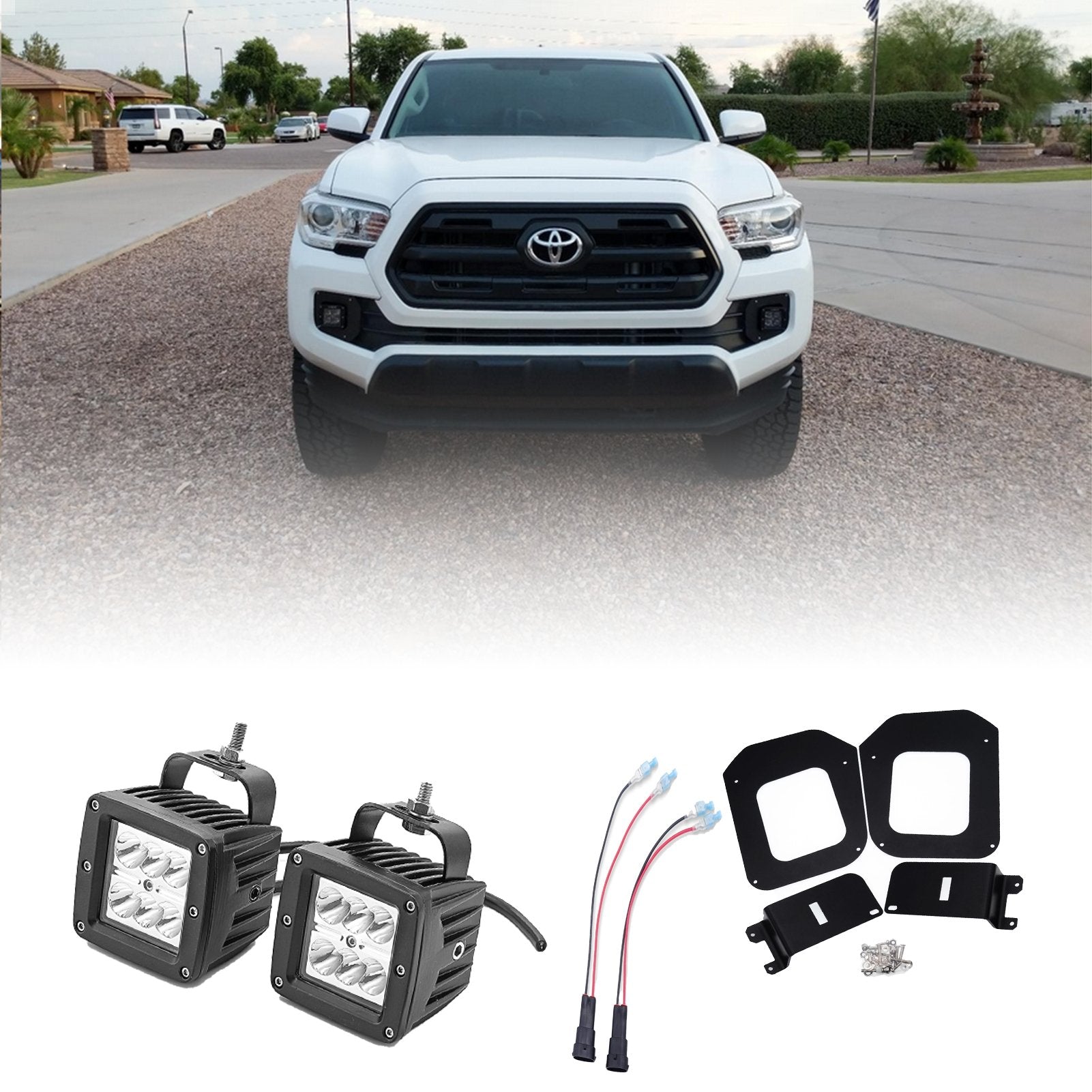 Toyota Tacoma Front Bumper Foglamp Mounting Brackets with 2Pcs 3 Inch 18W LED Fog Lights - Weisen