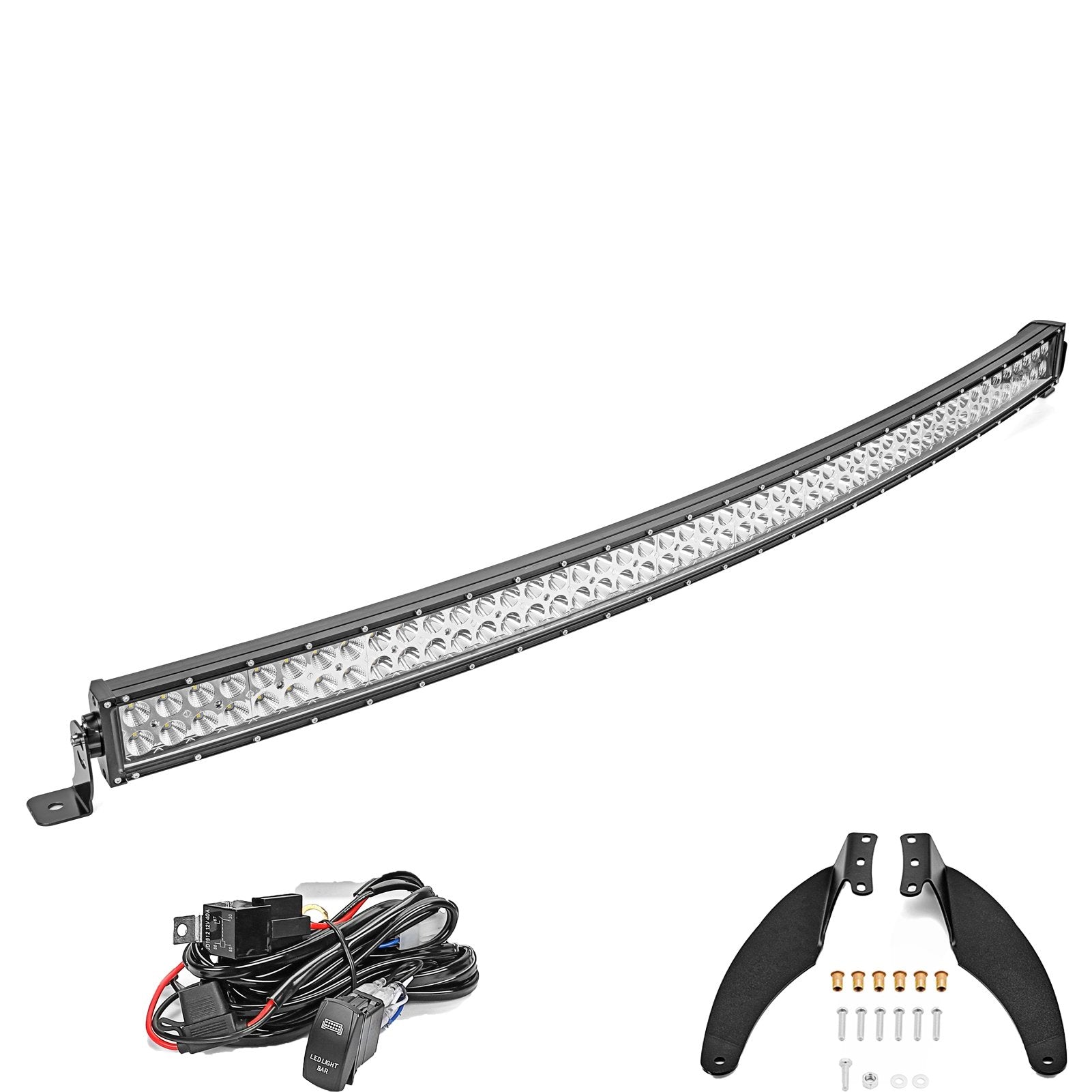 Dodge Ram 1500 2500 Upper Roof windshield Mount Brackets with 52" 300W Curved LED Light Bar and Wiring Kit - Weisen