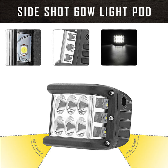 Off - road ATV UTV Pair 4" 60W Side Shooter LED Fog Work Light Pod - WeiSen - LED002