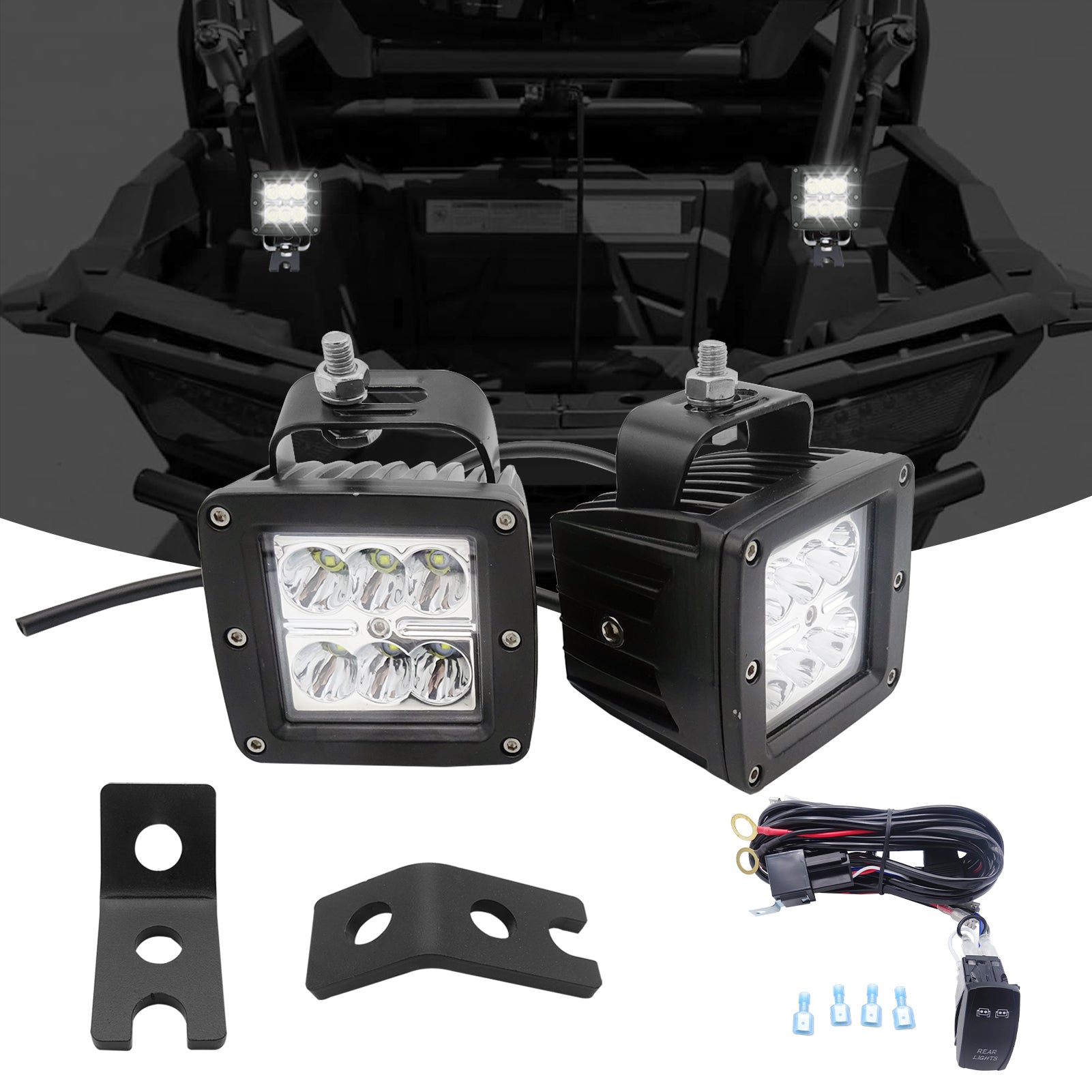 Polaris RZR 1000 900 XP Rear Back up 24W LED Whip Light Pod Bracket Wire Kit - Weisen