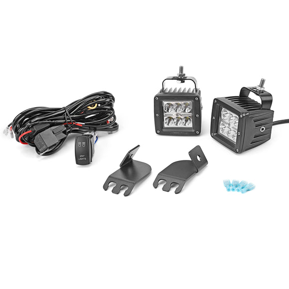 Polaris General 1000 Front Pillar Roll Cage Mounting Bracket with 2PCS Side Shoot LED Cube Light and Wiring Kit - WeiSen - ZT071 - L1 - W5 - A