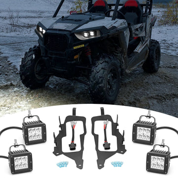 2014 - 2024 Polaris RZR XP 800/900/1000 Headlight LED Light Pod + Bracket Kits - WeiSen - ZT073+LED001*2+WI006