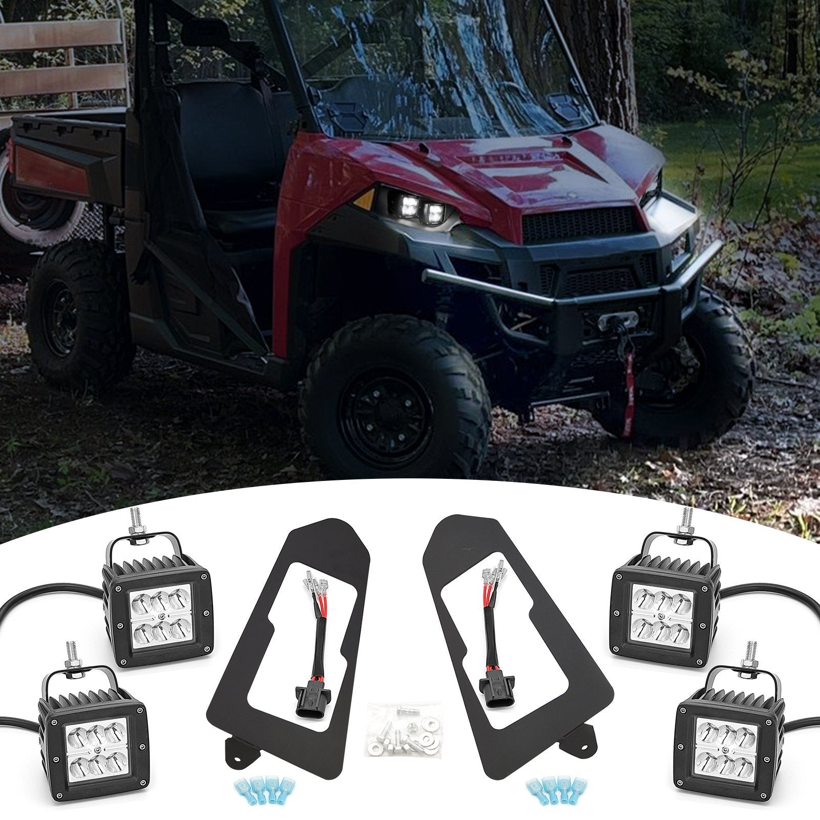 Polaris Ranger 2013-2019  900 XP & Crew w/4 PCS LED Cube Lights Pod ＆ Wiring Connector Off-Road Compatible - Weisen