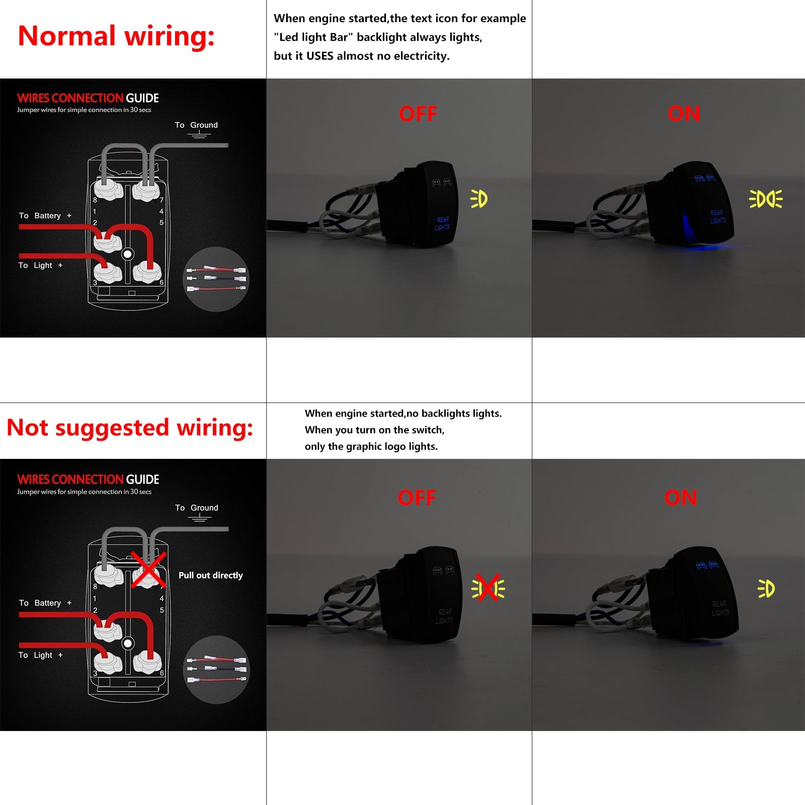 10FT LED Light Bar Wiring Harness Kit ON/OFF Rocker Switch Relay Fuse - Weisen