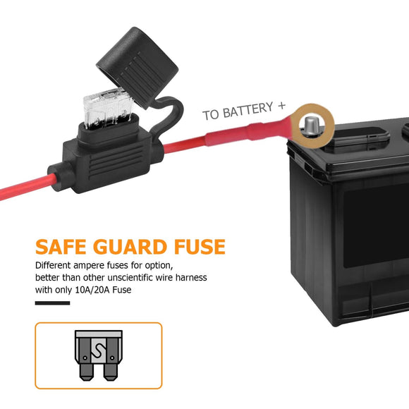 10FT LED Light Bar Wiring Harness Kit ON/OFF Rocker Switch Relay Fuse - WeiSen - 70203020