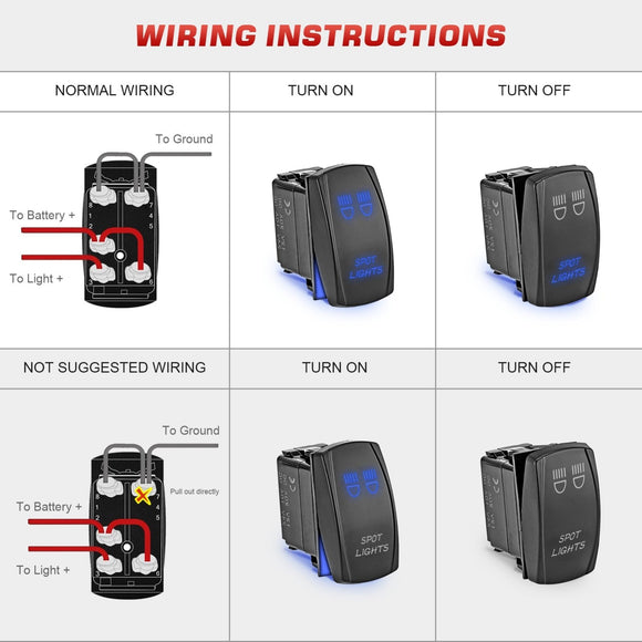 10FT LED Light Bar Wiring Harness Kit ON/OFF Rocker Switch Relay Fuse - WeiSen - 70203020
