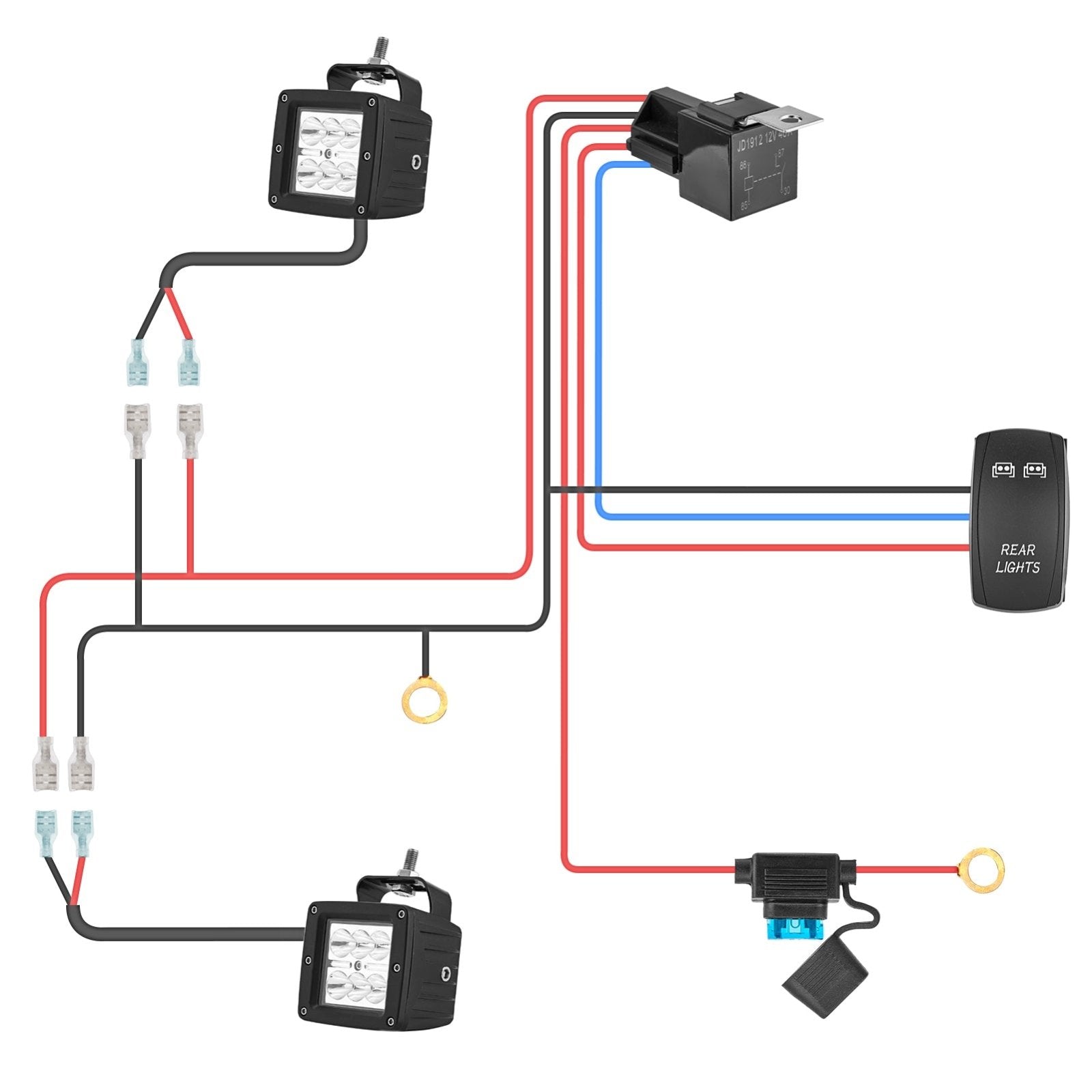 10ft Rear Lights Wiring Harness Kit 12V Fuse Relay ON/OFF Rocker Switch - Weisen