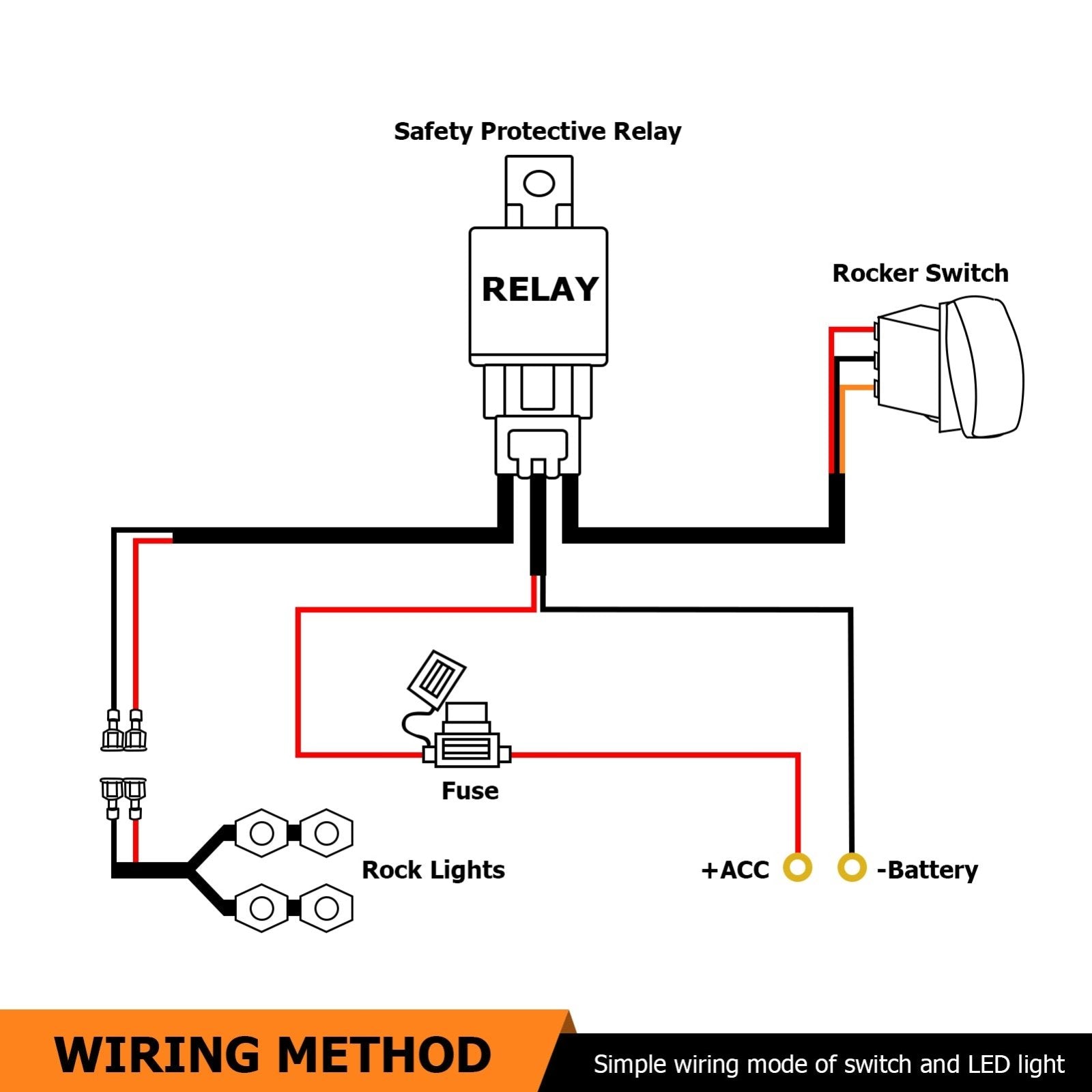 10FT Universal Off Road Rock Light Wiring Harness Kit for UTV ATV SUV Polaris RZR Maverick X3 Talon KRX YXZ - Weisen