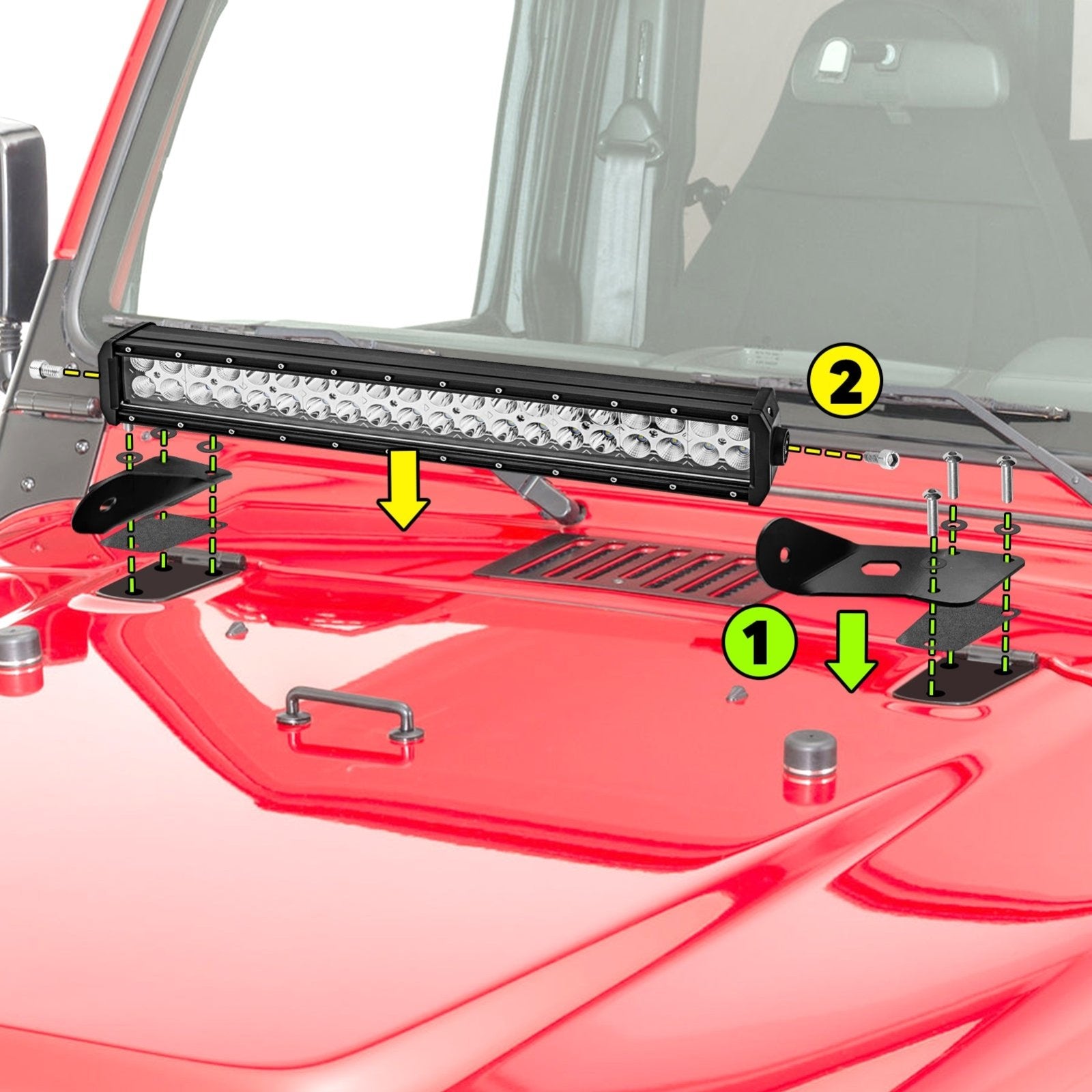 120W 22" Straight LED Light Bar and Upper Hood Brackets with Wiring Kit For Jeep Wrangler TJ 4WD、LJ4WD - Weisen