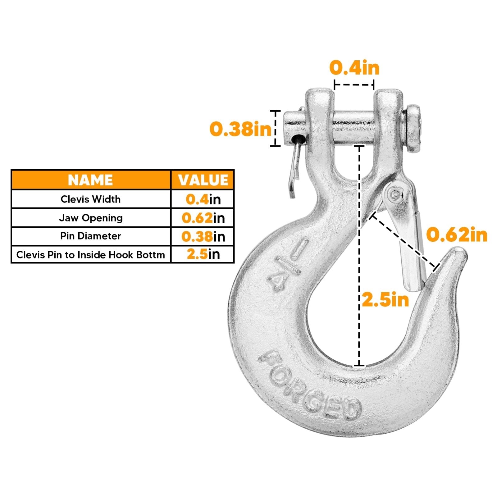 1/4'' Grade 70 Steel Winch Clevis Slip Hook w/ Safety Latch for UTV ATV Polaris RZR Can-Am - Weisen