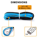 1/4" x 50' Universal Synthetic Winch Line Cable Rope 7700LBs for ATV UTV Winch - WeiSen - 80310009