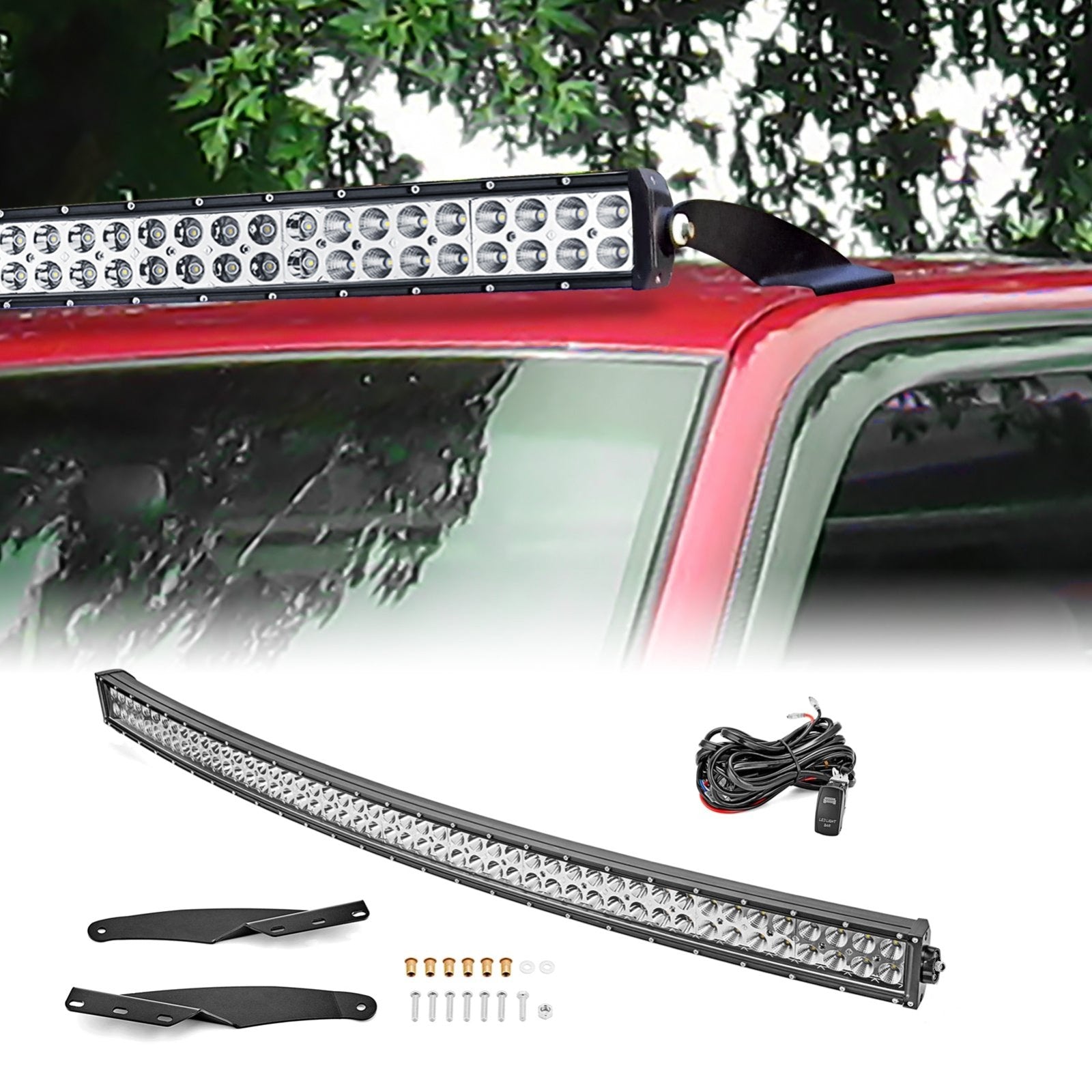 1989-1998 Chevrolet GMC C/K 52" Curved LED Light Bar Roof Windshield Top Mounts Wire - Weisen