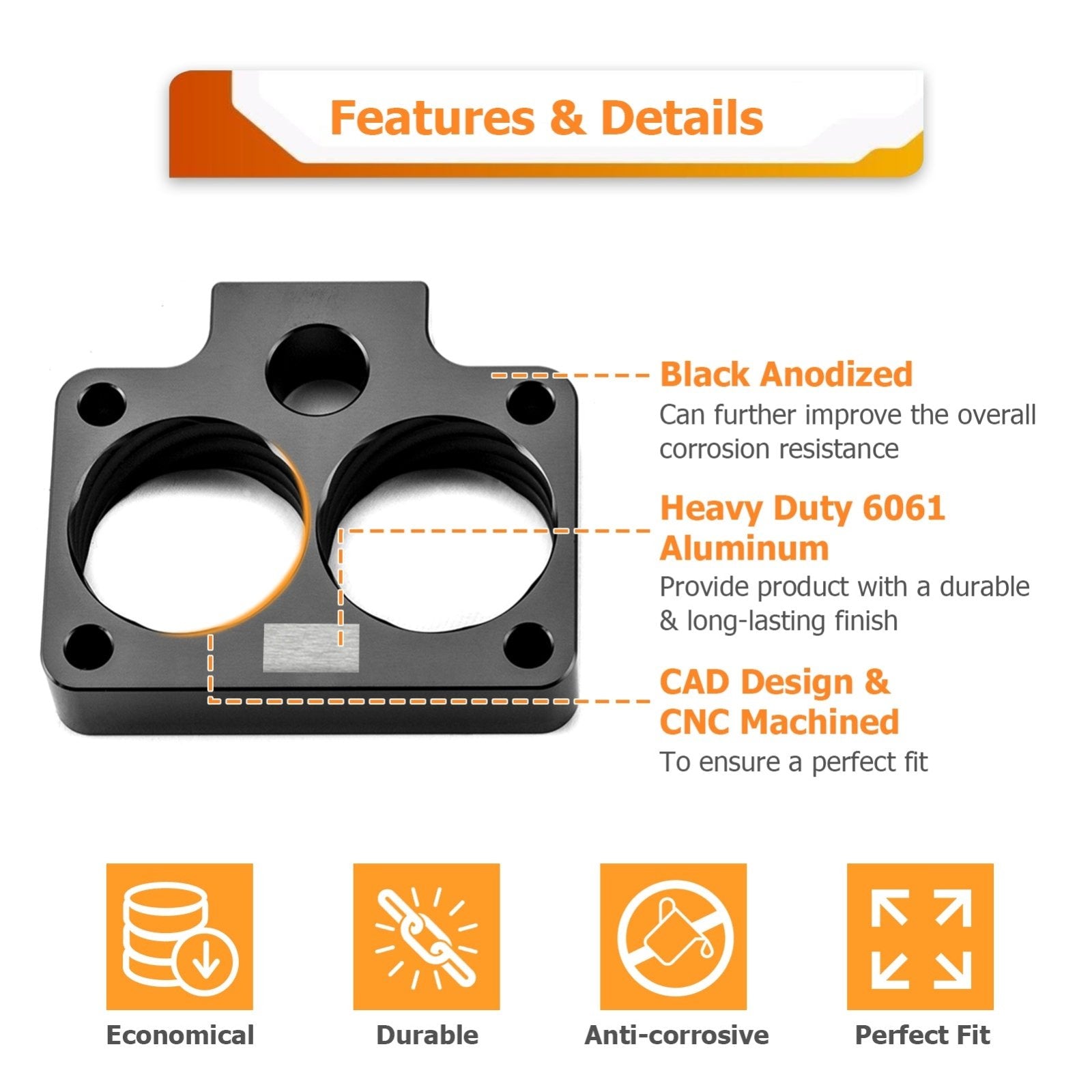 1992-2004 Dodge Durango Dakota & 1994-2003 Dodge Ram 1500/2500 Heavy Duty 6061 Aluminum Throttle Body Spacer Kit - Weisen