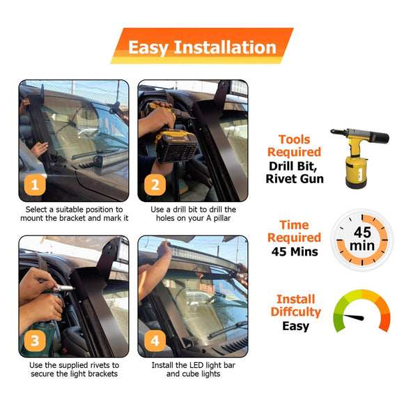 1996 - 2002 Toyota 4Runner Windshield Pillar 42" Light Bar & Light Pod Mount Bracket Kit - Weisen - 70101037